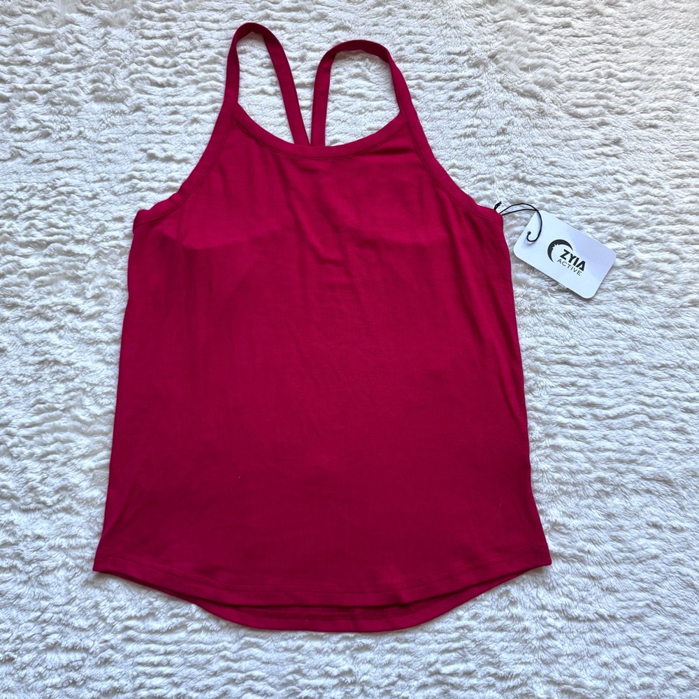 NWT ZYIA Active Ribbed Daphne Tank Top S Red Racer Back Activewear Athleisure